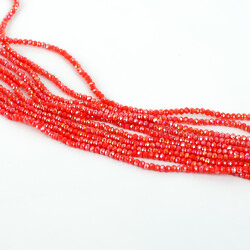 1 Dizi (145-155 Adet) - 2 mm Yassı Kristal Cam Boncuk Dizisi Mat Janjanlı Fuji Kırmızı Renk 1.Kalite - 2
