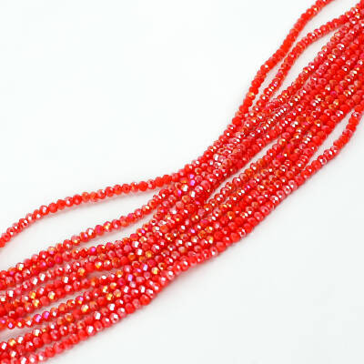 1 Dizi (145-155 Adet) - 2 mm Yassı Kristal Cam Boncuk Dizisi Mat Janjanlı Fuji Kırmızı Renk 1.Kalite - 1