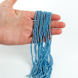 1 Dizi (145-155 Adet) - 2 mm Yassı Kristal Cam Boncuk Dizisi Mat Janjanlı Gökmavi Renk 1.Kalite - 3