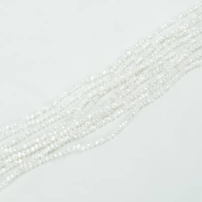 1 Dizi (145-155 Adet) - 2 mm Yassı Kristal Cam Boncuk Dizisi Mat Janjanlı Karbeyaz Renk 1.Kalite - 2