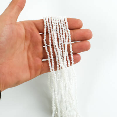 1 Dizi (145-155 Adet) - 2 mm Yassı Kristal Cam Boncuk Dizisi Mat Janjanlı Karbeyaz Renk 1.Kalite - 1