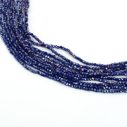 1 Dizi (145-155 Adet) - 2 mm Yassı Kristal Cam Boncuk Dizisi Mat Janjanlı Koyu Mavi Renk 1.Kalite - YF Hobi