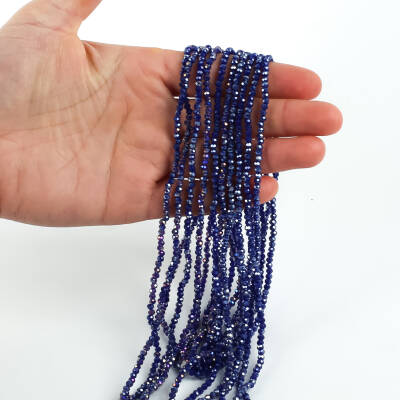 1 Dizi (145-155 Adet) - 2 mm Yassı Kristal Cam Boncuk Dizisi Mat Janjanlı Koyu Mavi Renk 1.Kalite - 3