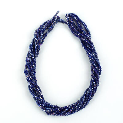 1 Dizi (145-155 Adet) - 2 mm Yassı Kristal Cam Boncuk Dizisi Mat Janjanlı Koyu Mavi Renk 1.Kalite - 4