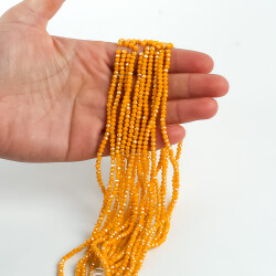 1 Dizi (145-155 Adet) - 2 mm Yassı Kristal Cam Boncuk Dizisi Mat Janjanlı Koyu Sarı Renk 1.Kalite - 3