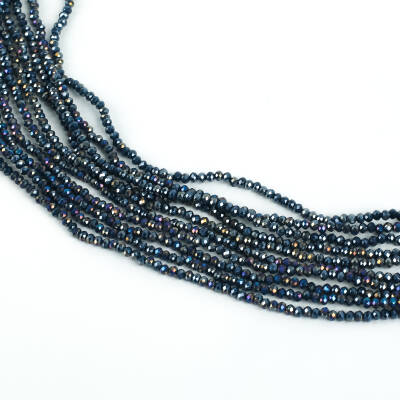 1 Dizi (145-155 Adet) - 2 mm Yassı Kristal Cam Boncuk Dizisi Mat Janjanlı Lacivert Renk 1.Kalite - 2