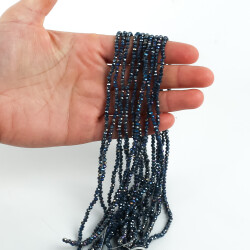 1 Dizi (145-155 Adet) - 2 mm Yassı Kristal Cam Boncuk Dizisi Mat Janjanlı Lacivert Renk 1.Kalite - 3