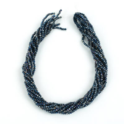 1 Dizi (145-155 Adet) - 2 mm Yassı Kristal Cam Boncuk Dizisi Mat Janjanlı Lacivert Renk 1.Kalite - 4