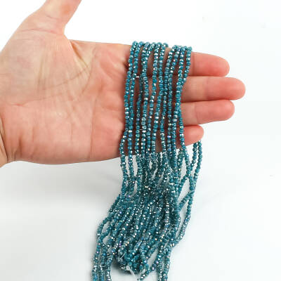1 Dizi (145-155 Adet) - 2 mm Yassı Kristal Cam Boncuk Dizisi Mat Janjanlı Petrol Mavi Renk 1.Kalite - 1