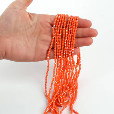 1 Dizi (145-155 Adet) - 2 mm Yassı Kristal Cam Boncuk Dizisi Mat Janjanlı Nar Çiçeği Renk 1.Kalite - 3