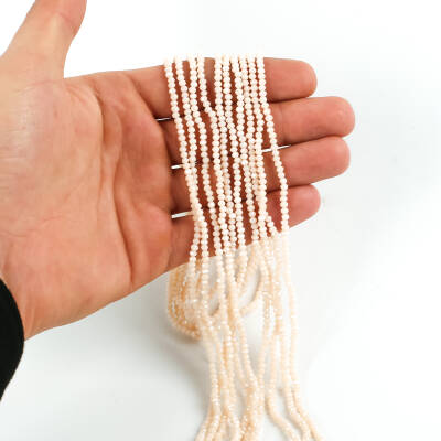 1 Dizi (145-155 Adet) - 2 mm Yassı Kristal Cam Boncuk Dizisi Mat Janjanlı Pudra Pembe Renk 1.Kalite - 1