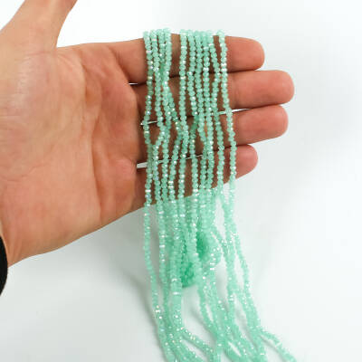 1 Dizi (145-155 Adet) - 2 mm Yassı Kristal Cam Boncuk Dizisi Mat Janjanlı Su Yeşili Renk 1.Kalite - 1