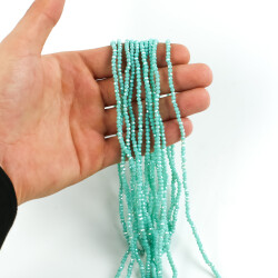 1 Dizi (145-155 Adet) - 2 mm Yassı Kristal Cam Boncuk Dizisi Mat Janjanlı Turkuaz Renk 1.Kalite - YF Hobi