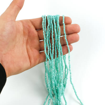 1 Dizi (145-155 Adet) - 2 mm Yassı Kristal Cam Boncuk Dizisi Mat Janjanlı Turkuaz Renk 1.Kalite - 1