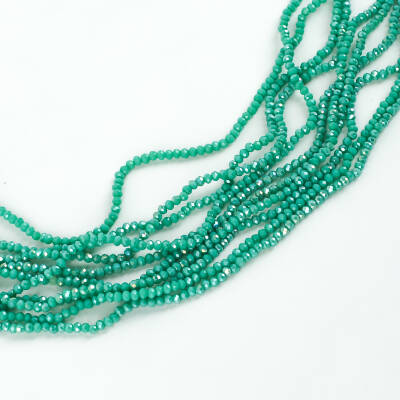1 Dizi (145-155 Adet)- 2 mm Yassı Kristal Cam Boncuk Dizisi Mat Janjanlı Turkuaz-Yeşil Renk 1.Kalite - 2