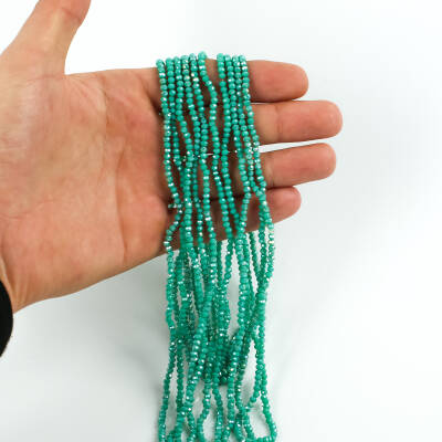 1 Dizi (145-155 Adet)- 2 mm Yassı Kristal Cam Boncuk Dizisi Mat Janjanlı Turkuaz-Yeşil Renk 1.Kalite - 3