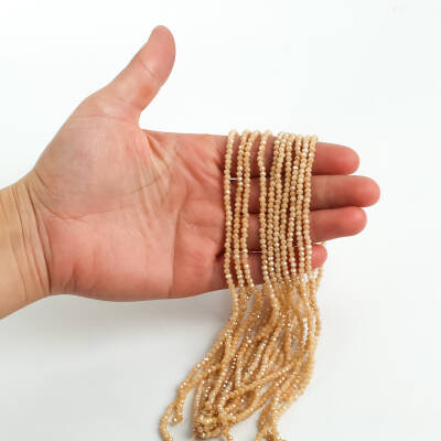 1 Dizi (145-155 Adet) - 2 mm Yassı Kristal Cam Boncuk Dizisi Mat Janjanlı Vizon Renk 1.Kalite - 2