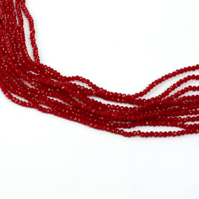 1 Dizi (145-155 Adet) - 2 mm Yassı Kristal Cam Boncuk Dizisi Mat Koyu Kırmızı Renk 1.Kalite - 2