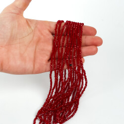 1 Dizi (145-155 Adet) - 2 mm Yassı Kristal Cam Boncuk Dizisi Mat Koyu Kırmızı Renk 1.Kalite - 3