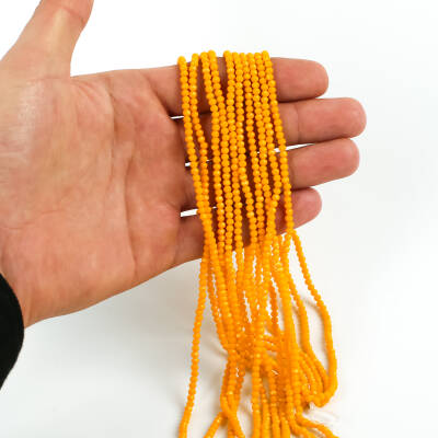  1 Dizi (145-155 Adet) - 2 mm Yassı Kristal Cam Boncuk Dizisi Mat Koyu Sarı Renk 1.Kalite - 1