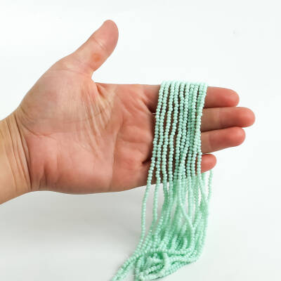 1 Dizi (145-155 Adet) - 2 mm Yassı Kristal Cam Boncuk Dizisi Mat Mint Yeşili Renk 1.Kalite - 3