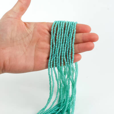 1 Dizi (145-155 Adet) - 2 mm Yassı Kristal Cam Boncuk Dizisi Mat Turkuaz Renk 1.Kalite - 3