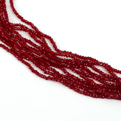 1 Dizi (145-155 Adet) - 2 mm Yassı Kristal Cam Boncuk Dizisi Şeffaf Bordo Renk 1.Kalite - 2