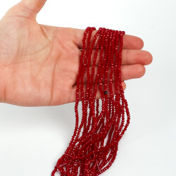 1 Dizi (145-155 Adet) - 2 mm Yassı Kristal Cam Boncuk Dizisi Şeffaf Bordo Renk 1.Kalite - 4