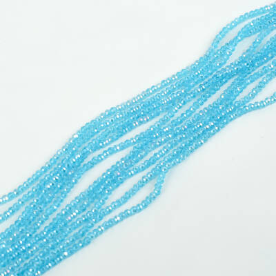 1 Dizi (145-155 Adet) - 2 mm Yassı Kristal Cam Boncuk Dizisi Şeffaf Janjanlı Açık Mavi Renk 1.Kalite - 2