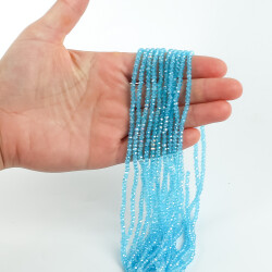 1 Dizi (145-155 Adet) - 2 mm Yassı Kristal Cam Boncuk Dizisi Şeffaf Janjanlı Açık Mavi Renk 1.Kalite - YF Hobi