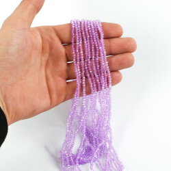 1 Dizi (145-155 Adet) - 2 mm Yassı Kristal Cam Boncuk Dizisi Şeffaf Janjanlı Eflatun Renk 1.Kalite - YF Hobi