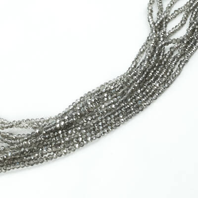 1 Dizi (145-155 Adet) - 2 mm Yassı Kristal Cam Boncuk Dizisi Şeffaf Janjanlı Füme Renk 1.Kalite - 1