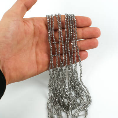 1 Dizi (145-155 Adet) - 2 mm Yassı Kristal Cam Boncuk Dizisi Şeffaf Janjanlı Füme Renk 1.Kalite - 3