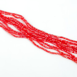 1 Dizi (145-155 Adet) - 2 mm Yassı Kristal Cam Boncuk Dizisi Şeffaf Janjanlı Kırmızı Renk 1.Kalite - 2