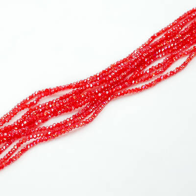 1 Dizi (145-155 Adet) - 2 mm Yassı Kristal Cam Boncuk Dizisi Şeffaf Janjanlı Kırmızı Renk 1.Kalite - 3
