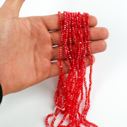 1 Dizi (145-155 Adet) - 2 mm Yassı Kristal Cam Boncuk Dizisi Şeffaf Janjanlı Kırmızı Renk 1.Kalite - YF Hobi