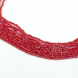 1 Dizi (145-155 Adet) - 2 mm Yassı Kristal Cam Boncuk Dizisi Şeffaf Janjanlı Koyu Kırmızı 1.Kalite - YF Hobi