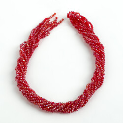 1 Dizi (145-155 Adet) - 2 mm Yassı Kristal Cam Boncuk Dizisi Şeffaf Janjanlı Koyu Kırmızı 1.Kalite - 4