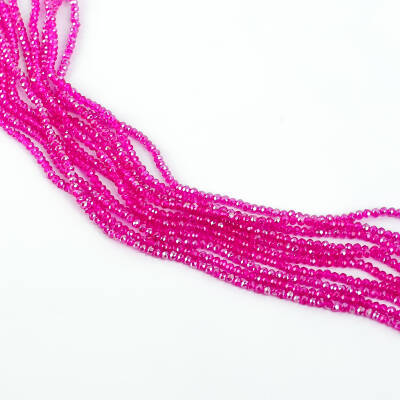 1 Dizi (145-155 Adet)- 2 mm Yassı Kristal Cam Boncuk Dizisi Şeffaf Janjanlı Koyu Pembe Renk 1.Kalite - 2