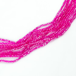 1 Dizi (145-155 Adet)- 2 mm Yassı Kristal Cam Boncuk Dizisi Şeffaf Janjanlı Koyu Pembe Renk 1.Kalite - YF Hobi