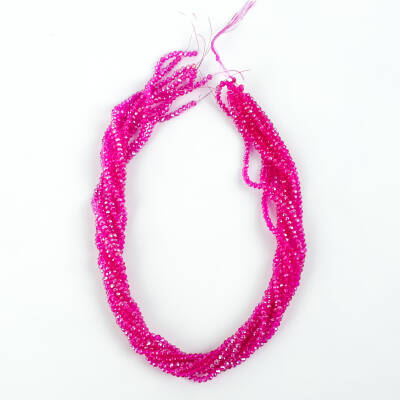 1 Dizi (145-155 Adet)- 2 mm Yassı Kristal Cam Boncuk Dizisi Şeffaf Janjanlı Koyu Pembe Renk 1.Kalite - 4