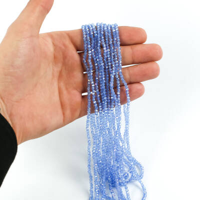 1 Dizi (145-155 Adet) - 2 mm Yassı Kristal Cam Boncuk Dizisi Şeffaf Janjanlı Mavi Renk 1.Kalite - 1
