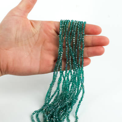 1 Dizi (145-155 Adet)- 2 mm Yassı Kristal Cam Boncuk Dizisi Şeffaf Janjanlı Mint Yeşil Renk 1.Kalite - 3