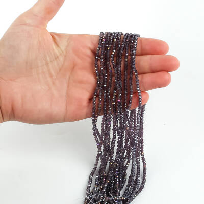 1 Dizi (145-155 Adet) - 2 mm Yassı Kristal Cam Boncuk Dizisi Şeffaf Janjanlı Mor Renk 1.Kalite - 1