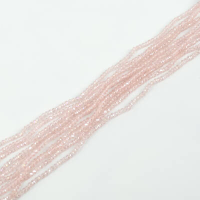 1 Dizi (145-155 Adet) - 2 mm Yassı Kristal Cam Boncuk Dizisi Şeffaf Janjanlı Pembe Renk 1.Kalite - 2