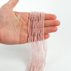 1 Dizi (145-155 Adet) - 2 mm Yassı Kristal Cam Boncuk Dizisi Şeffaf Janjanlı Pembe Renk 1.Kalite - YF Hobi