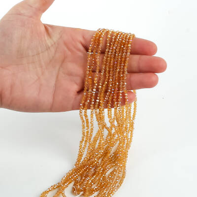 1 Dizi (145-155 Adet) - 2 mm Yassı Kristal Cam Boncuk Dizisi Şeffaf Janjanlı Şampanya Renk 1.Kalite - 1