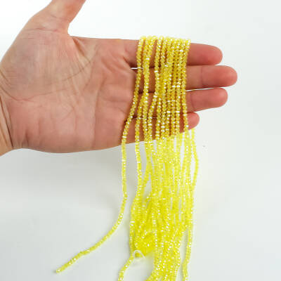 1 Dizi (145-155 Adet) - 2 mm Yassı Kristal Cam Boncuk Dizisi Şeffaf Janjanlı Sarı Renk 1.Kalite - 1