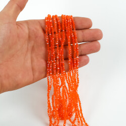 1 Dizi (145-155 Adet) - 2 mm Yassı Kristal Cam Boncuk Dizisi Şeffaf Janjanlı Turuncu Renk 1.Kalite - YF Hobi