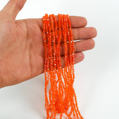 1 Dizi (145-155 Adet) - 2 mm Yassı Kristal Cam Boncuk Dizisi Şeffaf Janjanlı Turuncu Renk 1.Kalite - 1